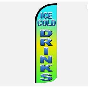 Ice Cold Drinks Swooper Flag 36x138 Banner for Beer Vending, Soda, Cold Beverage